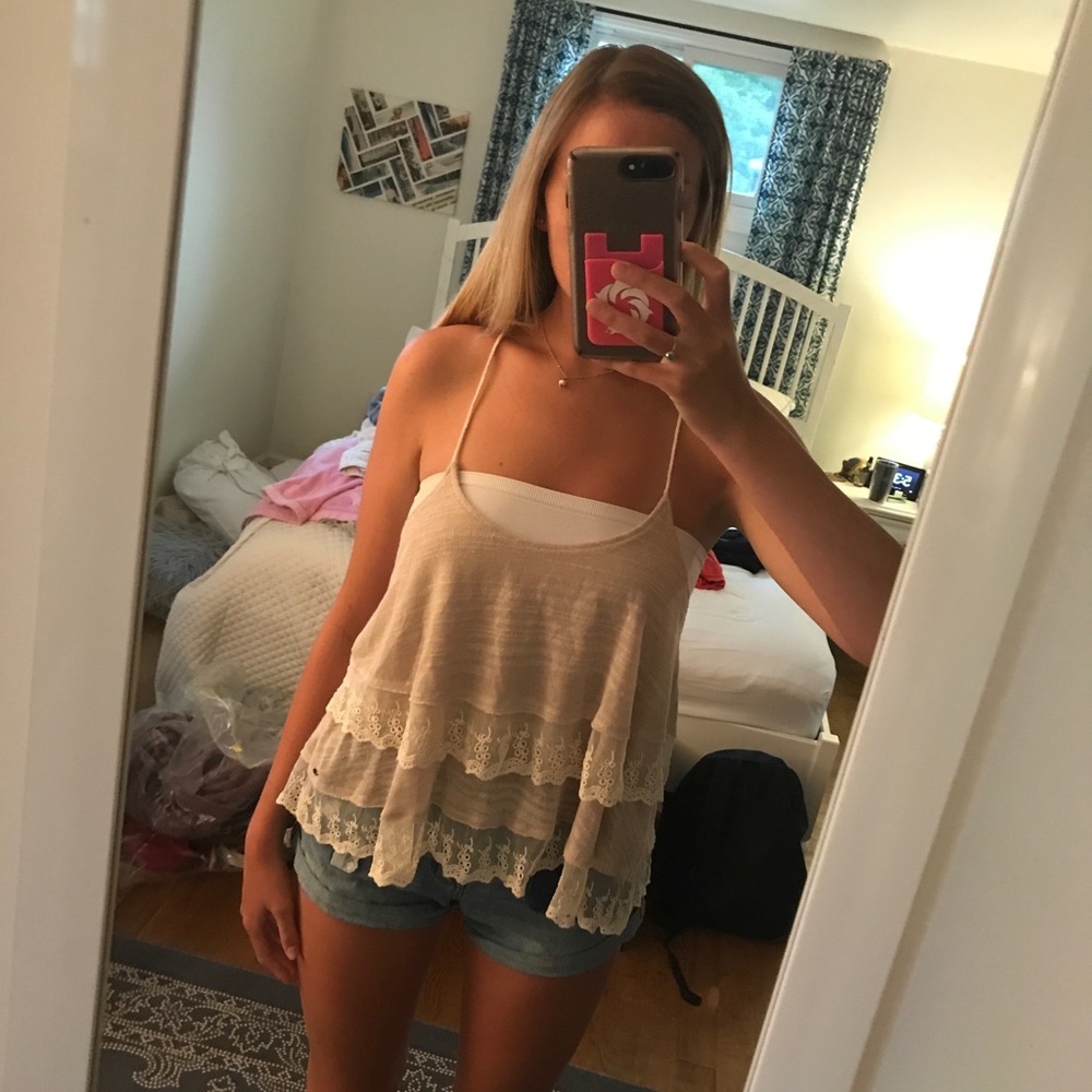 Tan O'Neill Tank Top with lace detailing